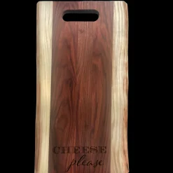 Live Edge Walnut Single Handle Charcuterie Board "Cheese Please" - 24" x 12"-Maple Discount
