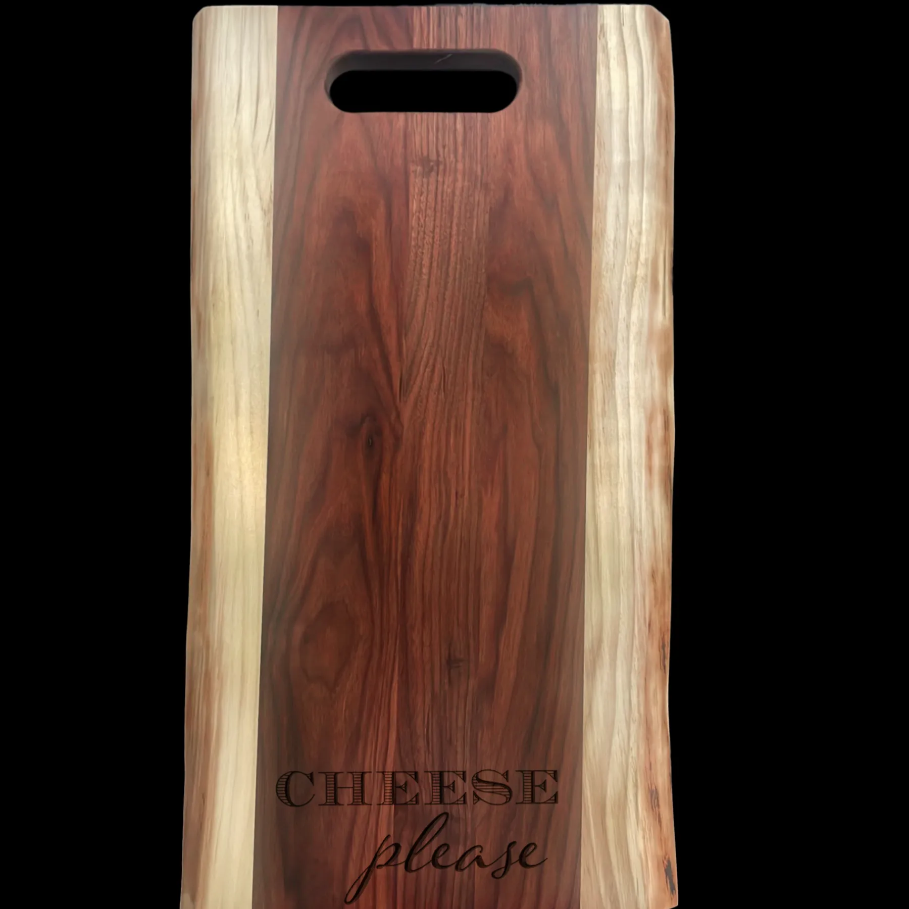 Live Edge Walnut Single Handle Charcuterie Board "Cheese Please" - 24" x 12"-Maple Discount