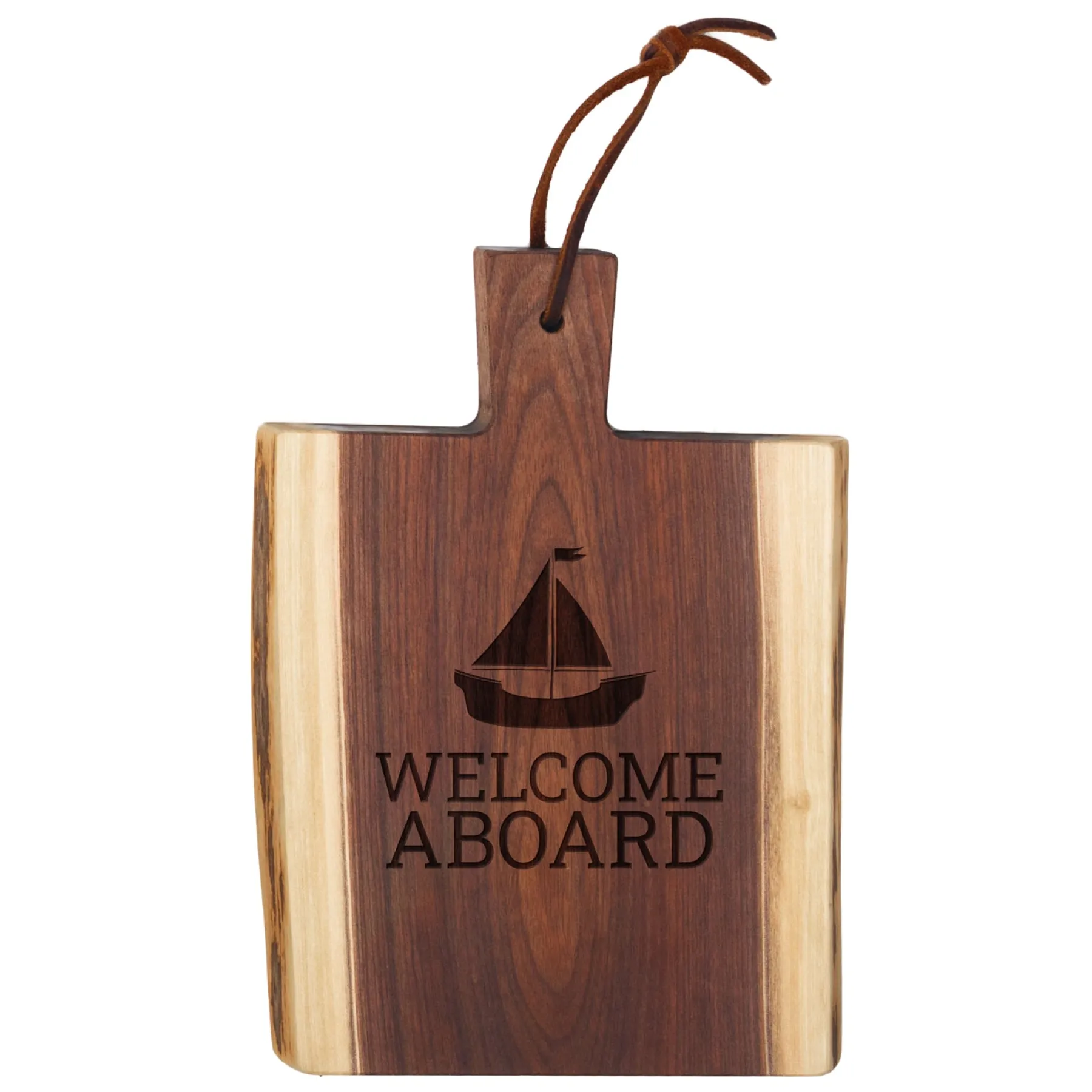 Live Edge Walnut Single Handle Charcuterie Board | Welcome Aboard | 9" x 6"-Maple Clearance