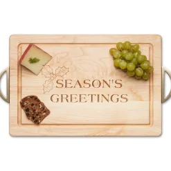 Wood Cutting & Cheeseboard with Open Half Circle Gold Handles | Season's Greetings | 18 x 12"-Maple Best