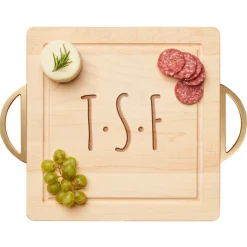 Wood Cutting & Cheeseboard Square | Gold Handles | Personalize | 12 x 12"-Maple Best
