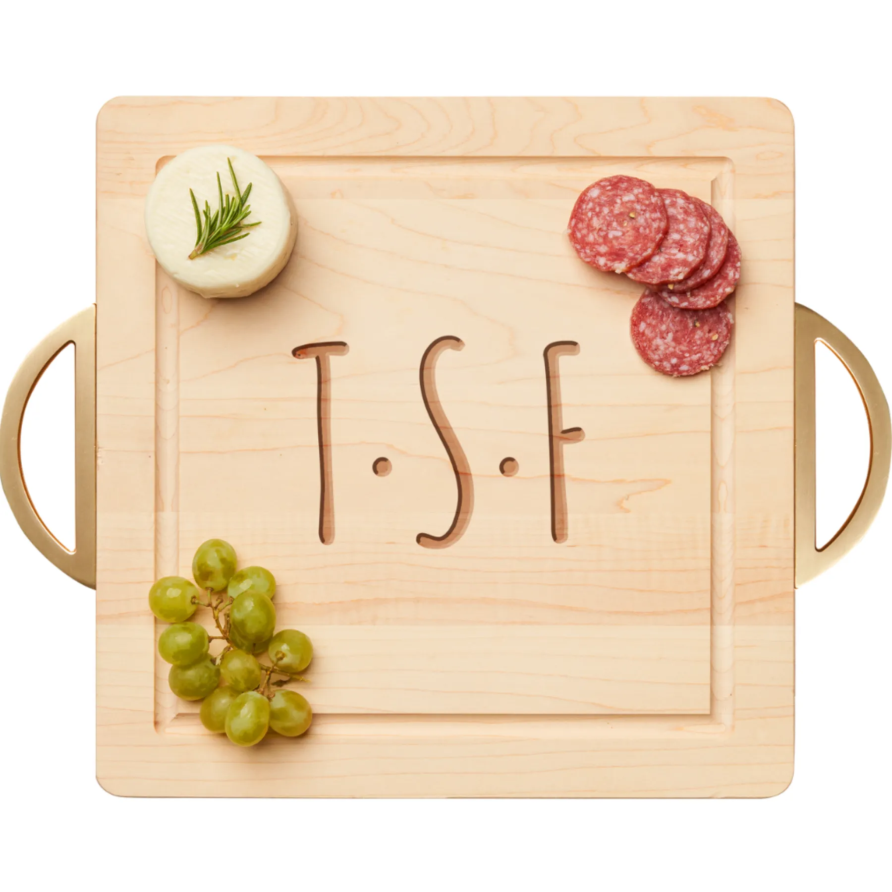 Wood Cutting & Cheeseboard Square | Gold Handles | Personalize | 12 x 12"-Maple Best