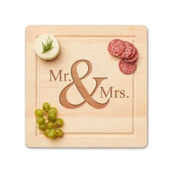 Mrs. & Mrs - Wood Cheeseboard 12 x 12"-Maple Sale