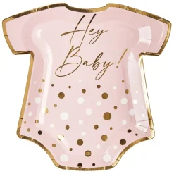 Onesie Die Cut Salad Plate Hey Baby Pink - 8pkg-Sugarplum Outlet