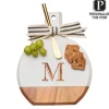 Personalized Acacia Bevel Board w/ Ribbon & Gold Spreader Knife | White | 8" X 9.75" X .6"-Maple Clearance