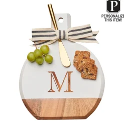 Personalized Acacia Bevel Board w/ Ribbon & Gold Spreader Knife | White | 8" X 9.75" X .6"-Maple Clearance