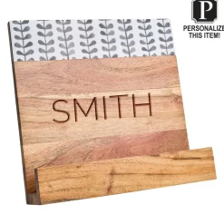 Personalized Acacia Cookbook Holder | Black and White Enamel | 11 X 11"-Maple Fashion