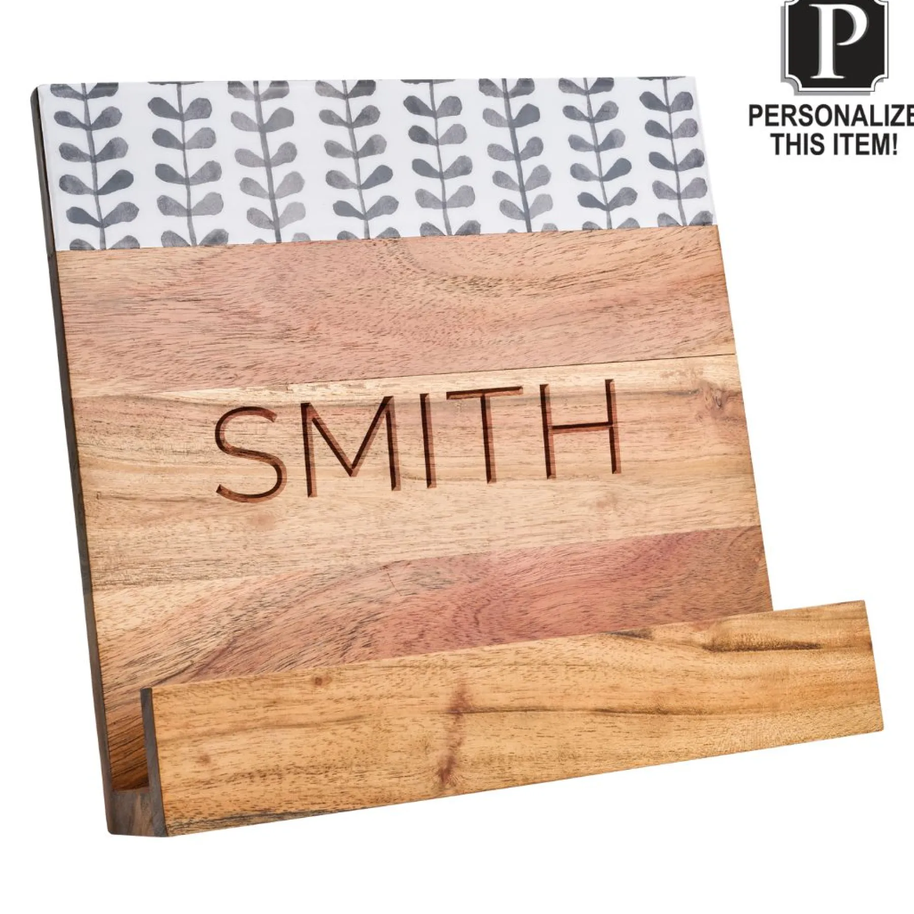 Personalized Acacia Cookbook Holder | Black and White Enamel | 11 X 11"-Maple Fashion