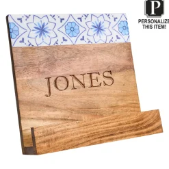Personalized Acacia Cookbook Holder | Capri Pattern Enamel | 11 X 11"-Maple Outlet