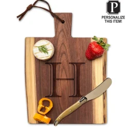 Personalized Live Edge Walnut Single Handle Charcuterie Board | Initial | 9" x 6"-Maple Clearance