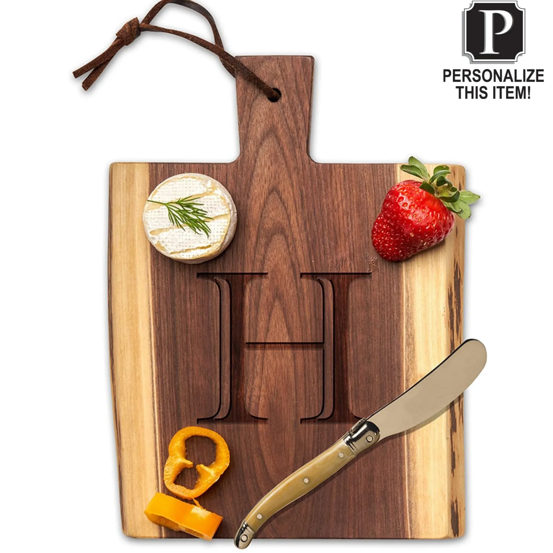 Personalized Live Edge Walnut Single Handle Charcuterie Board | Initial | 9" x 6"-Maple Clearance