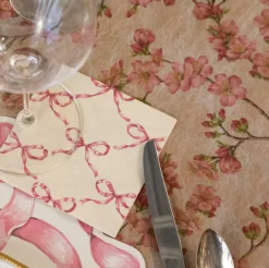Pink Bow Lattice Cocktail Napkin - Pack of 20-Hester u0026 Cook Fashion