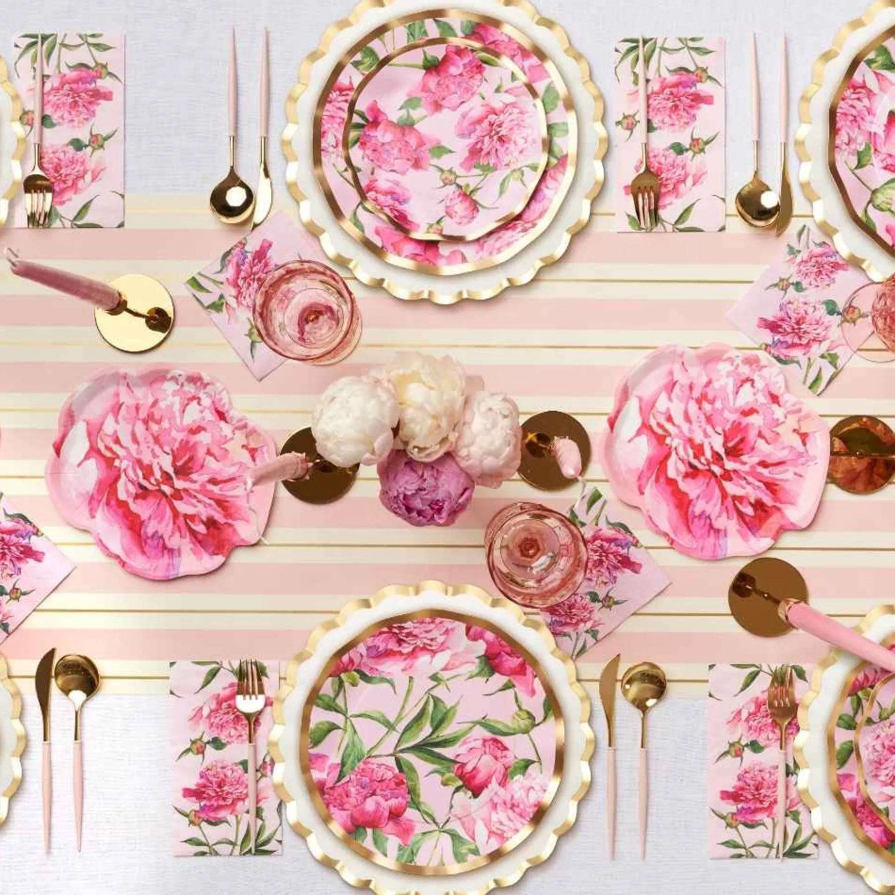 Pink Peonies Table Setting.-Sophistiplate Clearance