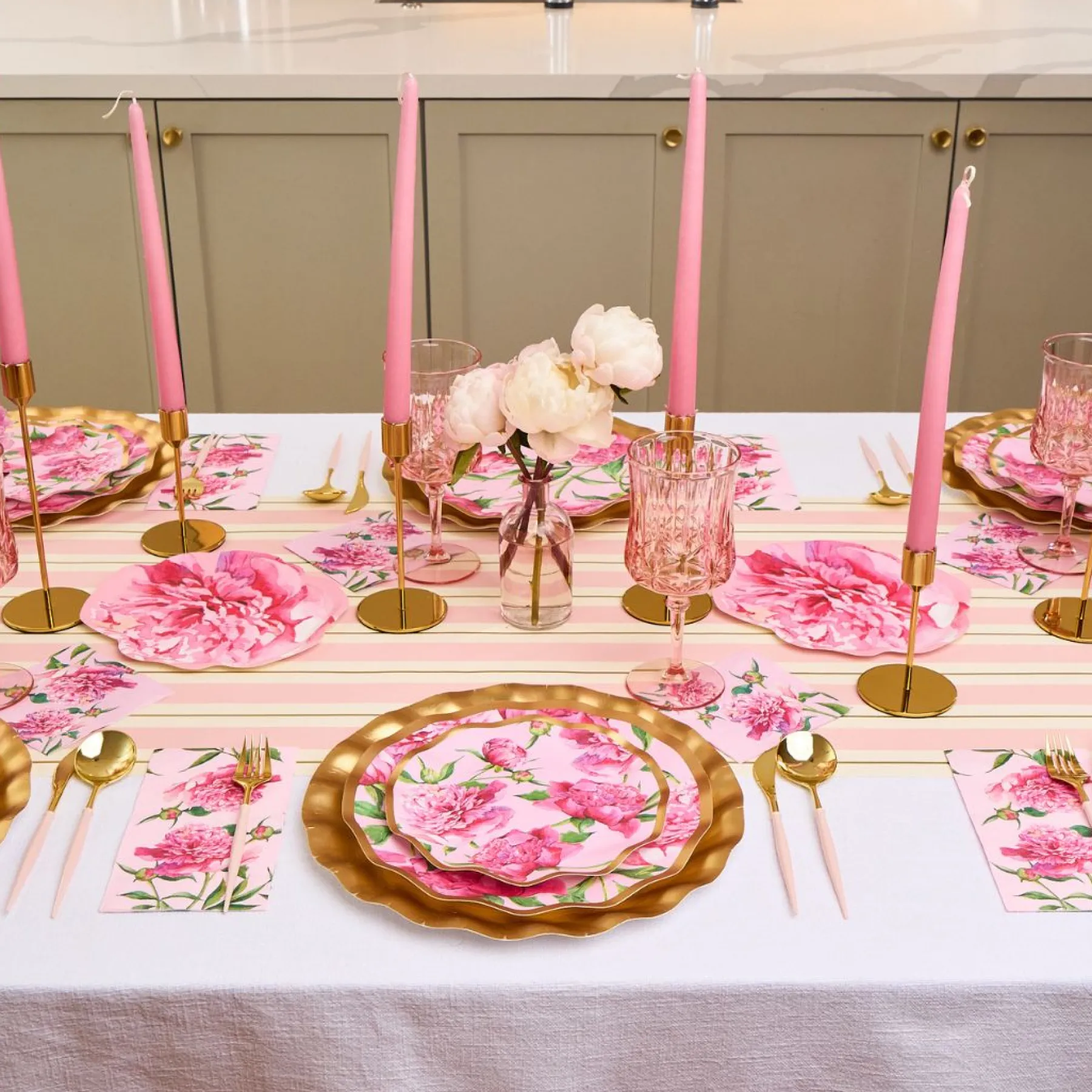 Pink Peonies Table Setting.-Sophistiplate Clearance