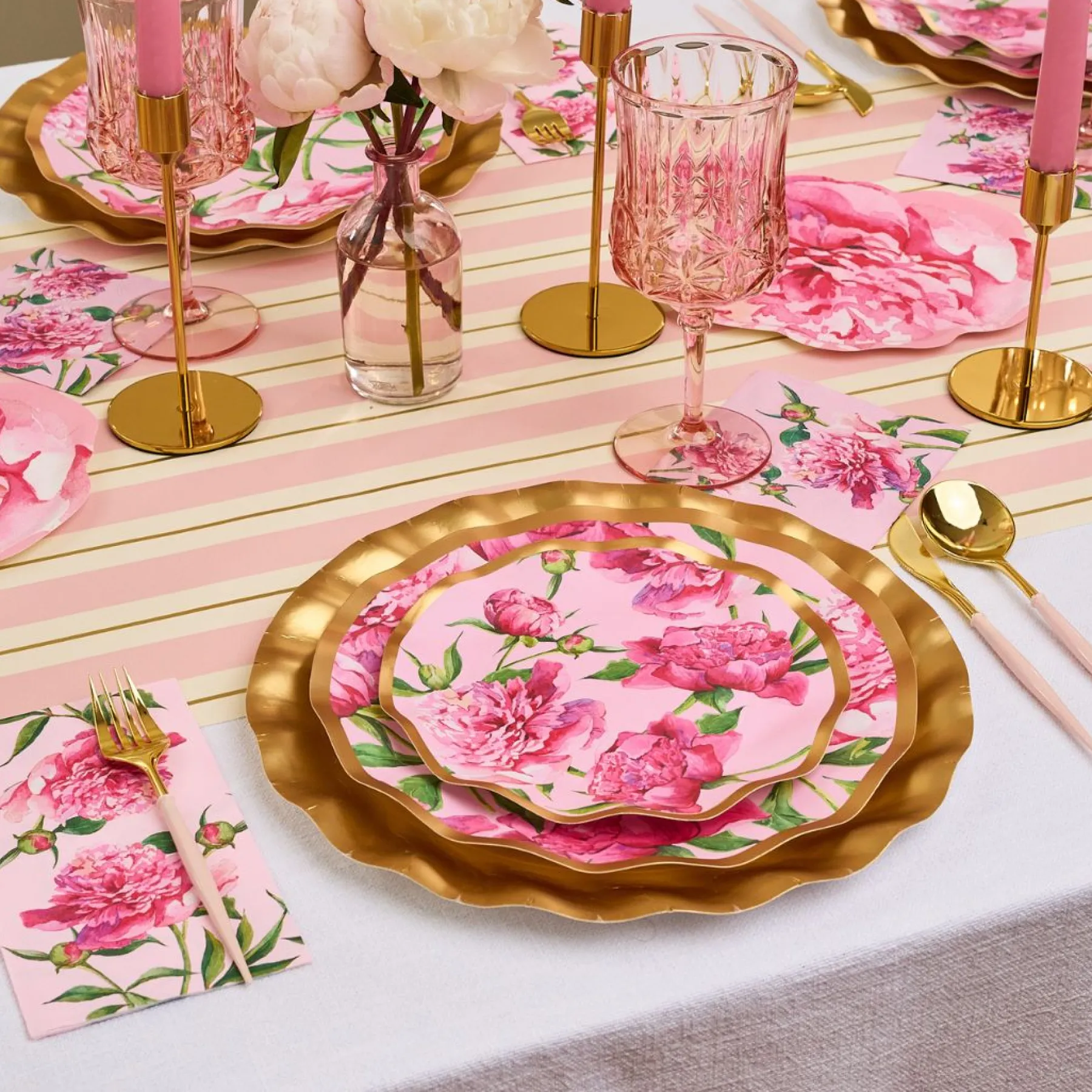 Pink Peonies Table Setting.-Sophistiplate Clearance
