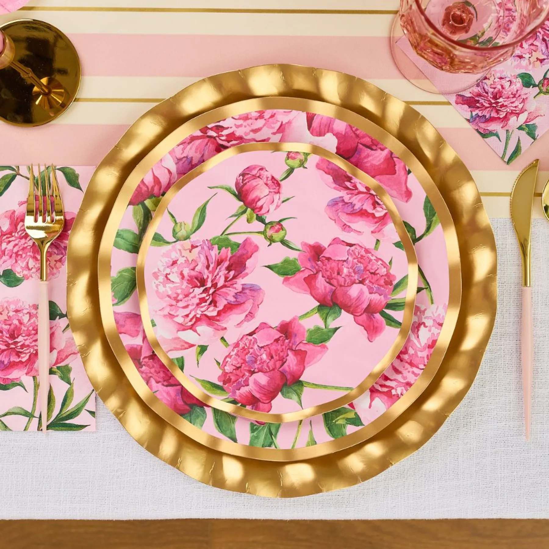 Pink Peonies Table Setting.-Sophistiplate Clearance