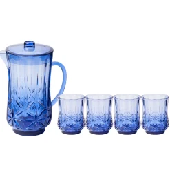 Pitcher & 4 Pack Short Tumblers | Classic | Blue-Sophistiplate Clearance