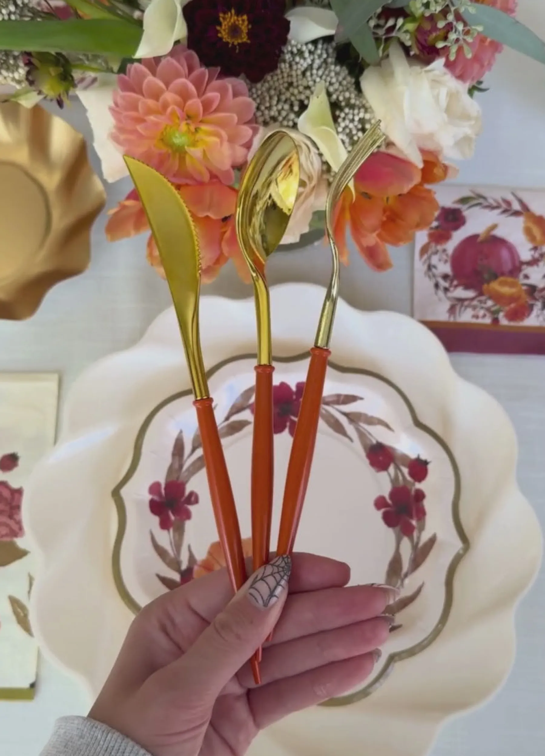 Pumpkin & Gold Bella Assorted Plastic Cutlery/24pc, Service for 8-Sophistiplate Clearance