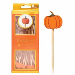 Pumpkin Large Cocktail Picks/30pk-Simply Serv'd Fashion