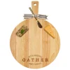 19" x 14" Rubber Wood Thick Handle Round Cutting Board with Gold Spreader and Ribbon | Gather with Friends and Family-Maple Best