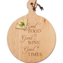 Round Wood Cutting + Cheeseboard | Good Food Friends Times | 16 x 12"-Maple Fashion