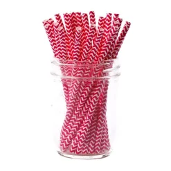 Scarlet Chevron Paper Cocktail Straw/25pk - Gift Box-Simply Serv'd Fashion