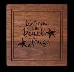 Walnut Square Board | Welcome to the Beach House | 12 x 12"-Maple Outlet