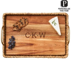 Water Hyacinth Rectangle Tray with Metal Handles and Acacia Wood Liner | Personalize | 19.5 x 13.5 x 4.5”-Maple Sale