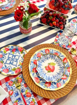Wavy Salad Plate Bleu Strawberries - 8pkg-Sophistiplate New