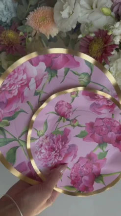 Wavy Salad Plate Pink Peonies - 8pkg-Sophistiplate Outlet