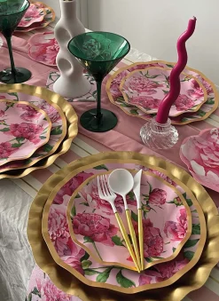 Wavy Salad Plate Pink Peonies - 8pkg-Sophistiplate Outlet